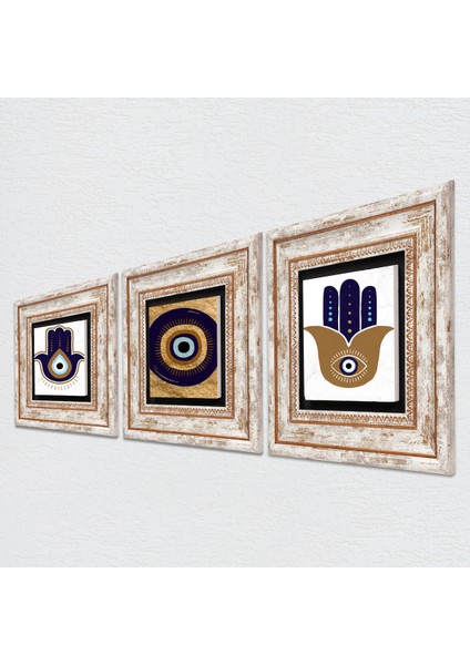 Stone Nazar, Fatma Ana Eli (Hamsa) Çerçeveli Taş Duvar Tablosu 3’lü Set - Dekoratif Modern Sanat, Ev ve Ofis Dekoru |TK3-1726| fiyatları