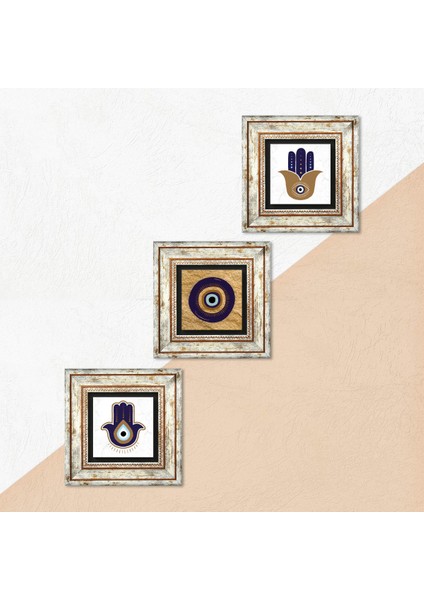 Stone Nazar, Fatma Ana Eli (Hamsa) Çerçeveli Taş Duvar Tablosu 3’lü Set - Dekoratif Modern Sanat, Ev ve Ofis Dekoru |TK3-1726| indirimleri