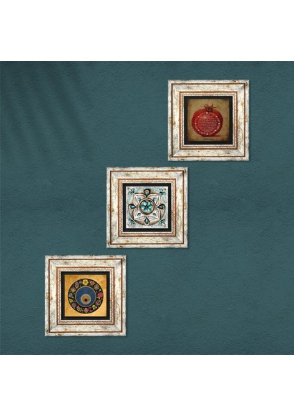 Nazar Boncuğu, Bereket Duası, Çini Sanatı Çerçeveli Taş Duvar Tablosu 3’lü Set - Dekoratif Modern Sanat, Ev ve Ofis Dekoru |TK3-273| fırsatları