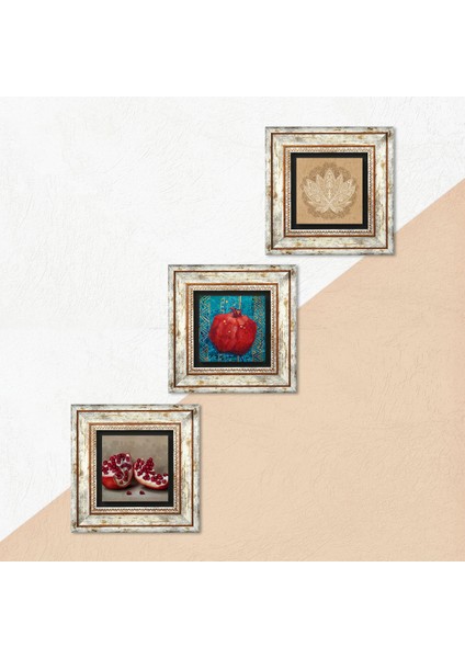 Lotus Çiçeği, Nar Taş Duvar Tablosu Çerçeveli Duvar Dekoru 3 Parça Tablo Seti Wall Art T3-820 indirimleri