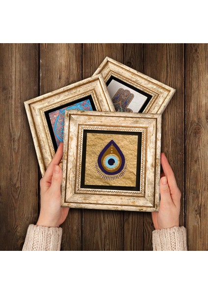 Stone Nazar Çerçeveli Taş Duvar Tablosu 3’lü Set - Dekoratif Modern Sanat, Ev ve Ofis Dekoru |TK3-1736| modelleri