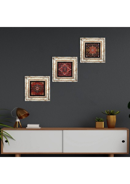 Desen Çerçeveli Taş Duvar Tablosu 3’lü Set - Dekoratif Modern Sanat, Ev ve Ofis Dekoru |TK3-1745|