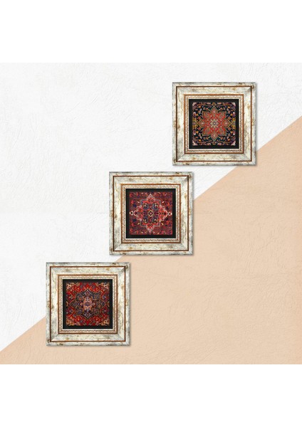 Desen Çerçeveli Taş Duvar Tablosu 3’lü Set - Dekoratif Modern Sanat, Ev ve Ofis Dekoru |TK3-1745| indirimleri