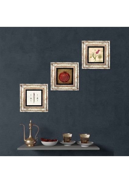 Lale Ebru Sanatı, Elif, Bereket Duası Taş Duvar Tablosu Çerçeveli Duvar Dekoru 3 Parça Tablo Seti Wall Art T3-642
