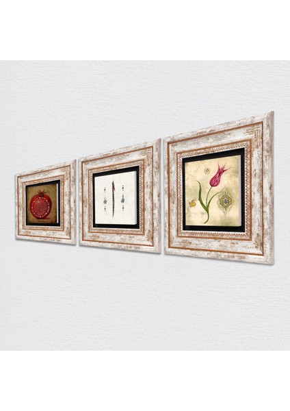 Lale Ebru Sanatı, Elif, Bereket Duası Taş Duvar Tablosu Çerçeveli Duvar Dekoru 3 Parça Tablo Seti Wall Art T3-642