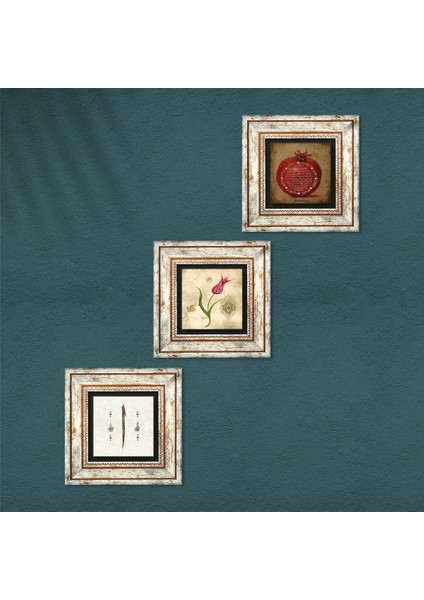 Lale Ebru Sanatı, Elif, Bereket Duası Taş Duvar Tablosu Çerçeveli Duvar Dekoru 3 Parça Tablo Seti Wall Art T3-642