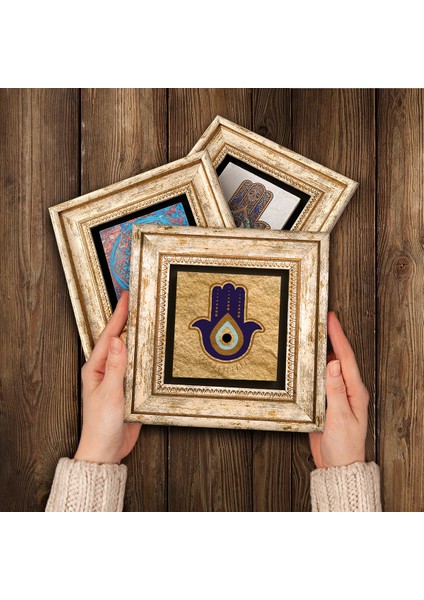 Stone Fatma Ana Eli (Hamsa), Nazar Çerçeveli Taş Duvar Tablosu 3’lü Set - Dekoratif Modern Sanat, Ev ve Ofis Dekoru |TK3-1727| modelleri