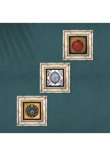 Stone Nazar Boncuğu, Bereket Duası, Çini Sanatı Çerçeveli Taş Duvar Tablosu 3’lü Set - Dekoratif Modern Sanat, Ev ve Ofis Dekoru |TK3-277| fırsatları