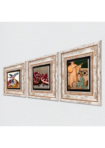 İki Müzisyen Kız Tablosu, Semazen, Nar Taş Duvar Tablosu Çerçeveli Duvar Dekoru 3 Parça Tablo Seti Wall Art T3-852 fiyatları