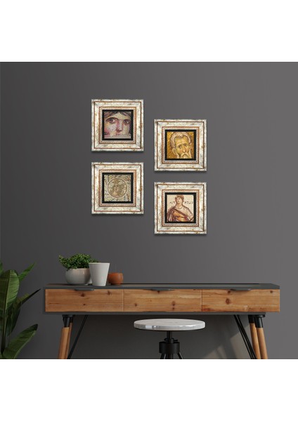Çingene Kızı, Soteria, Mozaik Serisi Taş Duvar Tablosu Çerçeveli Duvar Dekoru 4 Parça Tablo Seti Wall Art T4-02