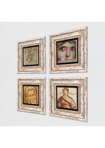 Çingene Kızı, Soteria, Mozaik Serisi Taş Duvar Tablosu Çerçeveli Duvar Dekoru 4 Parça Tablo Seti Wall Art T4-02