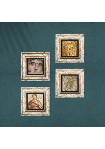 Çingene Kızı, Soteria, Mozaik Serisi Taş Duvar Tablosu Çerçeveli Duvar Dekoru 4 Parça Tablo Seti Wall Art T4-02
