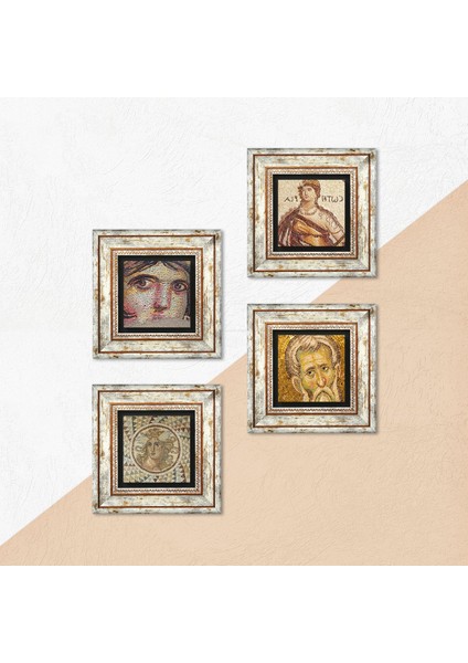 Çingene Kızı, Soteria, Mozaik Serisi Taş Duvar Tablosu Çerçeveli Duvar Dekoru 4 Parça Tablo Seti Wall Art T4-02
