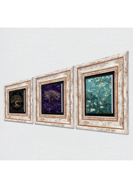 Hayat Ağacı, Van Gogh Badem Ağacı Taş Duvar Tablosu Çerçeveli Duvar Dekoru 3 Parça Tablo Seti Wall Art T3-1896 fiyatları