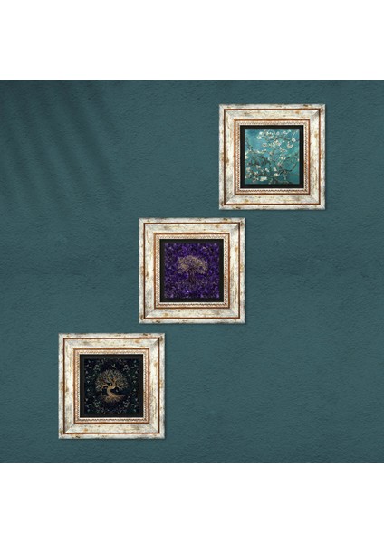 Hayat Ağacı, Van Gogh Badem Ağacı Taş Duvar Tablosu Çerçeveli Duvar Dekoru 3 Parça Tablo Seti Wall Art T3-1896 fırsatları