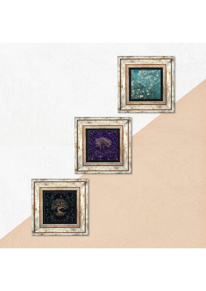 Hayat Ağacı, Van Gogh Badem Ağacı Taş Duvar Tablosu Çerçeveli Duvar Dekoru 3 Parça Tablo Seti Wall Art T3-1896 indirimleri