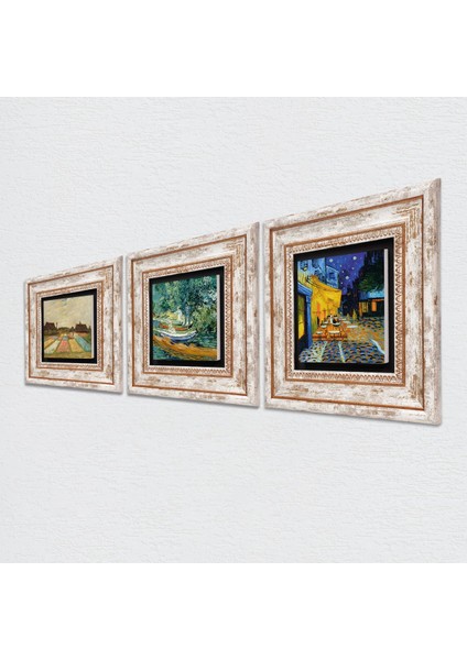 Stone Van Gogh Çerçeveli Taş Duvar Tablosu 3’lü Set - Dekoratif Modern Sanat, Ev ve Ofis Dekoru |TK3-469| fiyatları