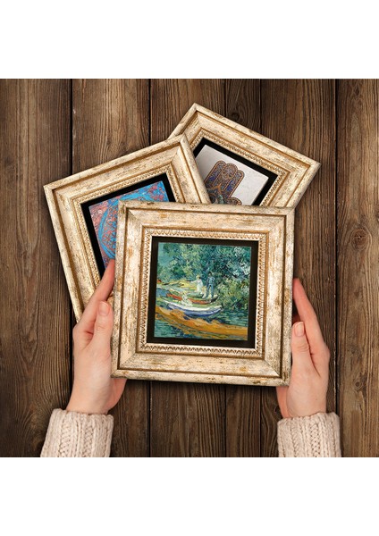 Stone Van Gogh Çerçeveli Taş Duvar Tablosu 3’lü Set - Dekoratif Modern Sanat, Ev ve Ofis Dekoru |TK3-469| modelleri