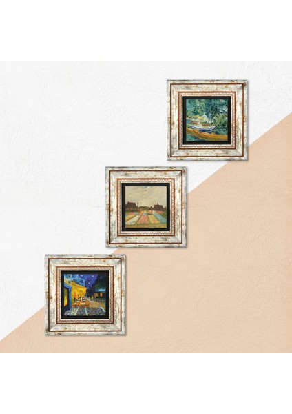 Stone Van Gogh Çerçeveli Taş Duvar Tablosu 3’lü Set - Dekoratif Modern Sanat, Ev ve Ofis Dekoru |TK3-469| indirimleri