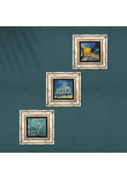 Stone Van Gogh Kilise, Kafe Terasta Gece, Badem Ağacı Çerçeveli Taş Duvar Tablosu 3’lü Set - Dekoratif Modern Sanat, Ev ve Ofis Dekoru |TK3-479| fırsatları