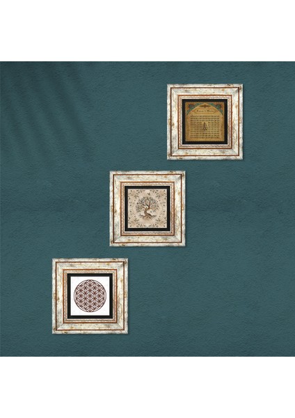 Stone Yaşam Çiçeği, Esma'ül Hüsna, Hayat Ağacı Çerçeveli Taş Duvar Tablosu 3’lü Set - Dekoratif Modern Sanat, Ev ve Ofis Dekoru |TK3-48| fırsatları