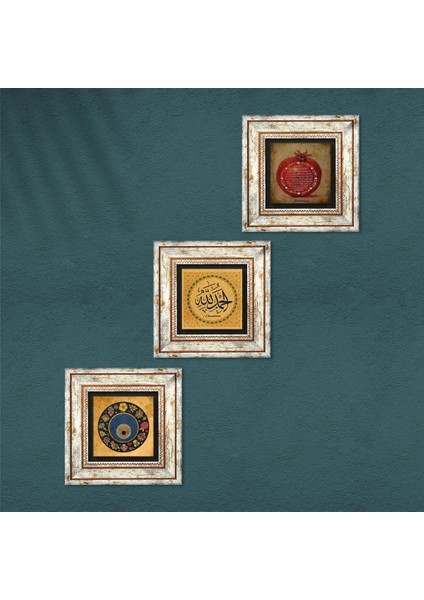 Elhamdülillah, Nazar Boncuğu, Bereket Duası Çerçeveli Taş Duvar Tablosu 3’lü Set - Dekoratif Modern Sanat, Ev ve Ofis Dekoru |TK3-299| fırsatları