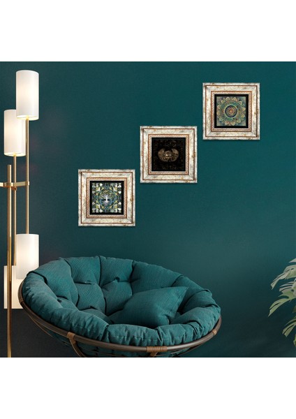 Hayat Ağacı, Mandala, Horus'un Gözü Taş Duvar Tablosu Çerçeveli Duvar Dekoru 3 Parça Tablo Seti Wall Art T3-457