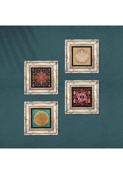 Lotus Çiçeği, Desen Çerçeveli Taş Duvar Tablosu 4’lü Set - Dekoratif Modern Sanat, Ev ve Ofis Dekoru |TK4-1359| fırsatları