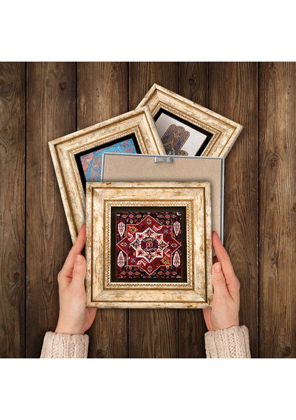 Lotus Çiçeği, Desen Çerçeveli Taş Duvar Tablosu 4’lü Set - Dekoratif Modern Sanat, Ev ve Ofis Dekoru |TK4-1359| modelleri