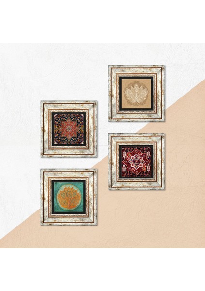 Lotus Çiçeği, Desen Çerçeveli Taş Duvar Tablosu 4’lü Set - Dekoratif Modern Sanat, Ev ve Ofis Dekoru |TK4-1359| indirimleri