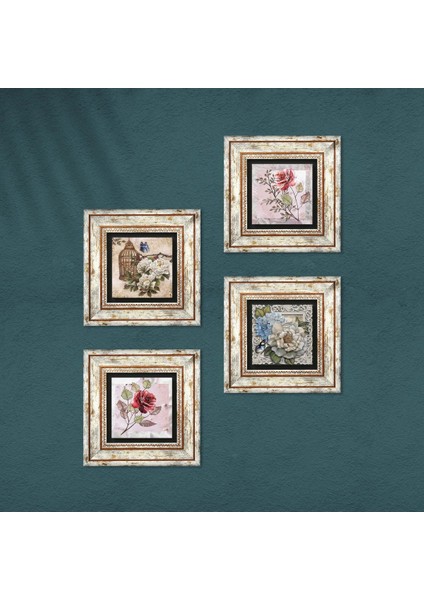Stone Gül, Kelebekli Çiçek Çerçeveli Taş Duvar Tablosu 4’lü Set - Dekoratif Modern Sanat, Ev ve Ofis Dekoru |TK4-1368| fırsatları