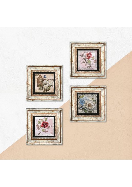 Stone Gül, Kelebekli Çiçek Çerçeveli Taş Duvar Tablosu 4’lü Set - Dekoratif Modern Sanat, Ev ve Ofis Dekoru |TK4-1368| indirimleri