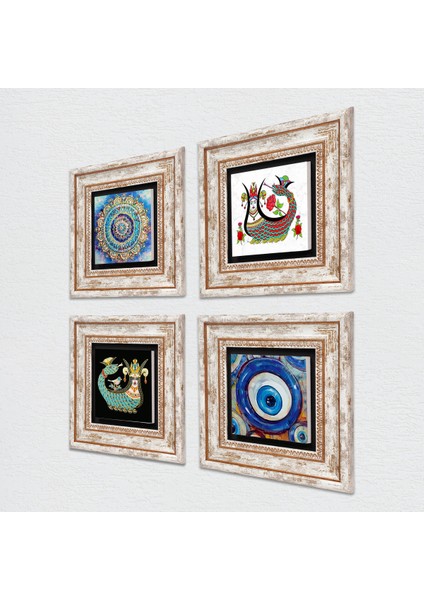 Nazar, Mandala, Şahmeran Taş Duvar Tablosu Çerçeveli Duvar Dekoru 4 Parça Tablo Seti Wall Art T4-1542 fiyatları