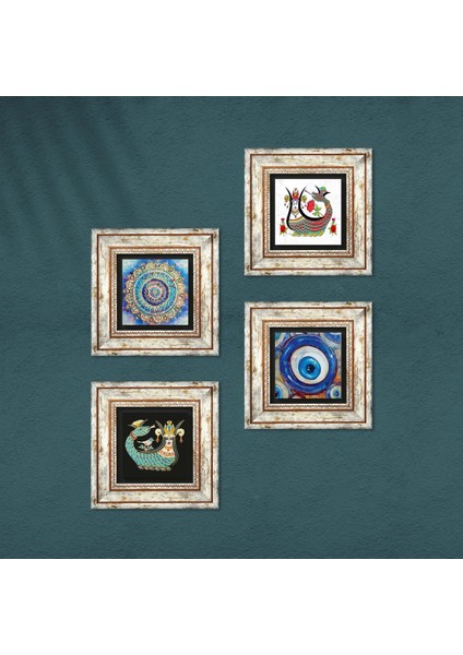 Nazar, Mandala, Şahmeran Taş Duvar Tablosu Çerçeveli Duvar Dekoru 4 Parça Tablo Seti Wall Art T4-1542 fırsatları