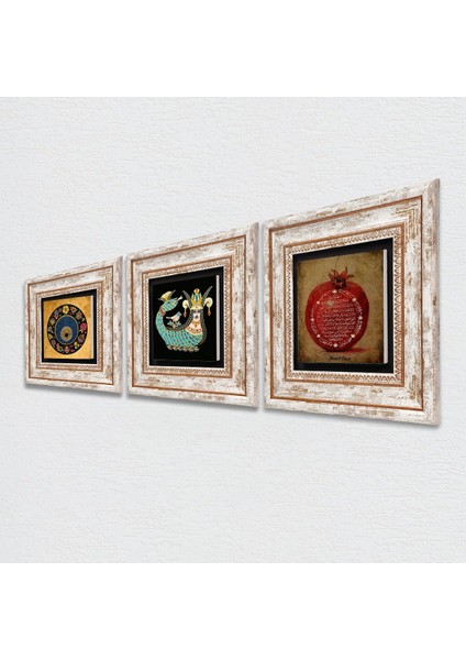 Nazar Boncuğu, Bereket Duası, Şahmeran Çerçeveli Taş Duvar Tablosu 3’lü Set - Dekoratif Modern Sanat, Ev ve Ofis Dekoru |TK3-275| fiyatları