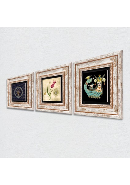 Nazar, Lale Ebru Sanatı, Şahmeran Taş Duvar Tablosu Çerçeveli Duvar Dekoru 3 Parça Tablo Seti Wall Art T3-661 fiyatları