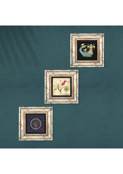 Nazar, Lale Ebru Sanatı, Şahmeran Taş Duvar Tablosu Çerçeveli Duvar Dekoru 3 Parça Tablo Seti Wall Art T3-661 fırsatları