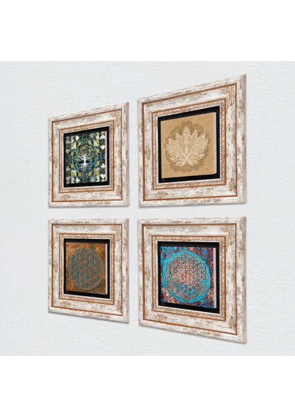 Hayat Ağacı, Yaşam Çiçeği, Lotus Çiçeği Taş Duvar Tablosu Çerçeveli Duvar Dekoru 4 Parça Tablo Seti Wall Art T4-820 fiyatları