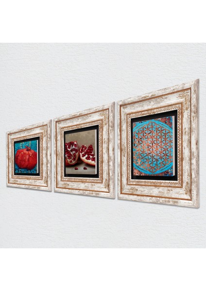 Yaşam Çiçeği, Nar Taş Duvar Tablosu Çerçeveli Duvar Dekoru 3 Parça Tablo Seti Wall Art T3-827 fiyatları