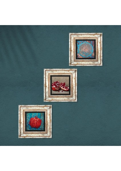 Yaşam Çiçeği, Nar Taş Duvar Tablosu Çerçeveli Duvar Dekoru 3 Parça Tablo Seti Wall Art T3-827 fırsatları