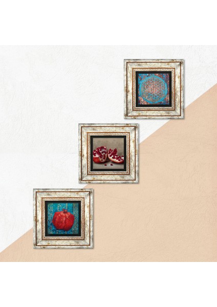 Yaşam Çiçeği, Nar Taş Duvar Tablosu Çerçeveli Duvar Dekoru 3 Parça Tablo Seti Wall Art T3-827 indirimleri
