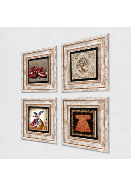 Stone Hırka-i Şerif, Hayat Ağacı, Semazen, Nar Çerçeveli Taş Duvar Tablosu 4’lü Set - Dekoratif Modern Sanat, Ev ve Ofis Dekoru |TK4-101| fiyatları