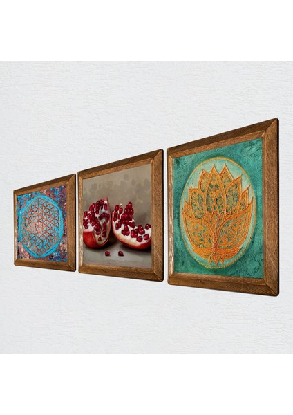 Yaşam Çiçeği, Lotus Çiçeği, Nar Ahşap Çerçeveli Taş Duvar Tablosu 3’lü Set – 25x25 cm Dekoratif Modern Sanat – Ev ve Ofis Dekoru |W3-1668| fiyatları
