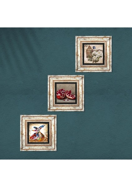 Kelebekli Çiçek, Semazen, Nar Taş Duvar Tablosu Çerçeveli Duvar Dekoru 3 Parça Tablo Seti Wall Art T3-849 fırsatları
