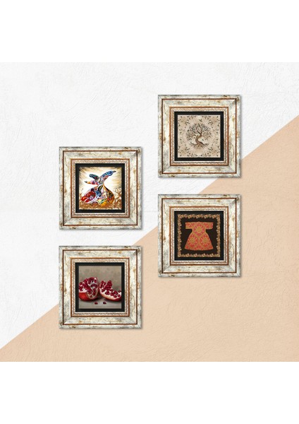 Stone Hırka-i Şerif, Hayat Ağacı, Semazen, Nar Çerçeveli Taş Duvar Tablosu 4’lü Set - Dekoratif Modern Sanat, Ev ve Ofis Dekoru |TK4-101| indirimleri