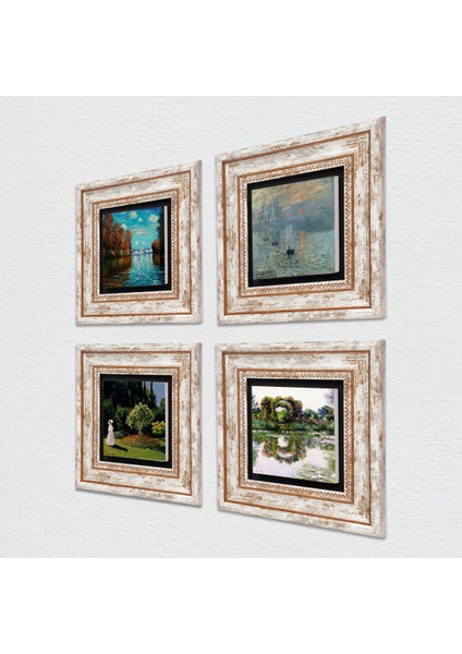 Monet Sonbahar, Gül Çiçekli Kemer, Bahçedeki Kadın, Gün Doğumu Taş Duvar Tablosu Çerçeveli Duvar Dekoru 4 Parça Tablo Seti Wall Art T4-1177 fiyatları
