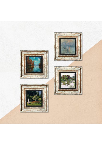 Monet Sonbahar, Gül Çiçekli Kemer, Bahçedeki Kadın, Gün Doğumu Taş Duvar Tablosu Çerçeveli Duvar Dekoru 4 Parça Tablo Seti Wall Art T4-1177 indirimleri