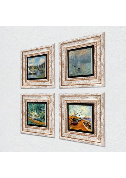 Stone Van Gogh, Claude Monet Çerçeveli Taş Duvar Tablosu 4’lü Set - Dekoratif Modern Sanat, Ev ve Ofis Dekoru |TK4-1182| fiyatları