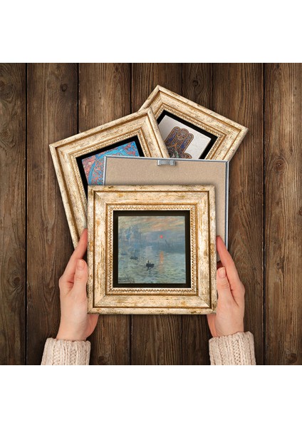 Stone Van Gogh, Claude Monet Çerçeveli Taş Duvar Tablosu 4’lü Set - Dekoratif Modern Sanat, Ev ve Ofis Dekoru |TK4-1182| modelleri