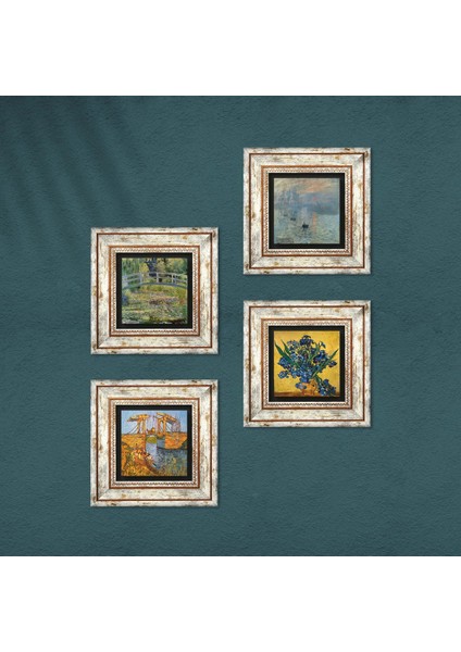 Stone Van Gogh, Claude Monet Çerçeveli Taş Duvar Tablosu 4’lü Set - Dekoratif Modern Sanat, Ev ve Ofis Dekoru |TK4-1187| fırsatları